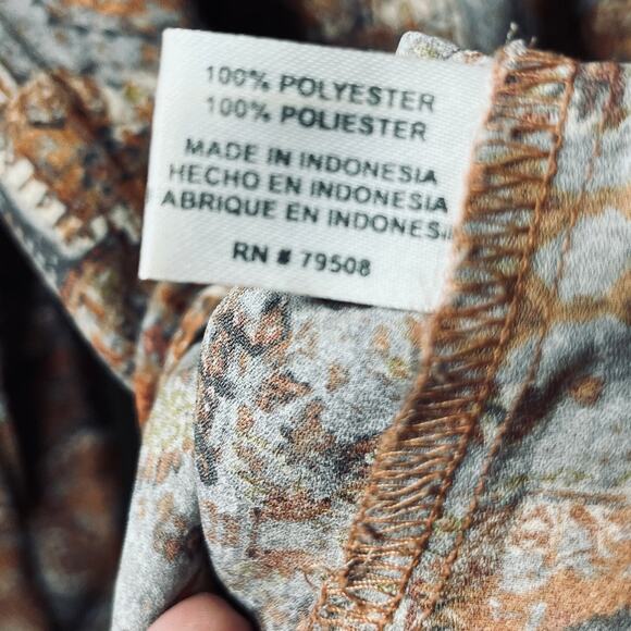 Violet + Claire Blouse Tunic Brown Gray Floral Paisley Fall Balloon Sleeve XL - Picture 5 of 6